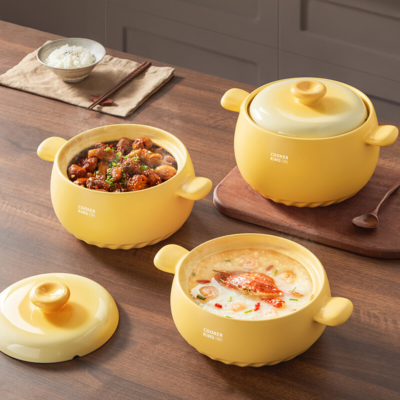 Cooker King Yellow Cookerking Household High-Temperature Resistant Casserole, Ceramic Stew Pot, Clay Pot For Clay Pot Rice, Small Casserole For Soup & Porridge