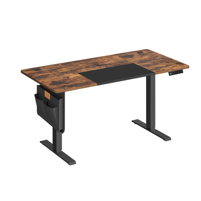 Ochama Elektrischer Schreibtisch mit 4-fach Memory – 140 x 60 cm, stufenlose Höhenverstellung, USB-C-Anschluss, vintagebraun & tintenschwarz – modernes Arbeitsplatz-Upgrade, 140×60×（71-120）cm
