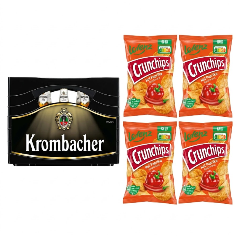 Vorteilspack Krombacher Pils 20x0,5 L + Lorenz Crunchips Hot Paprika Kartoffelchips 4x150 g