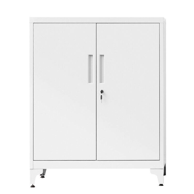 JOYFURNOS Mattweißer Stahl-Büroschrank – 80 × 40 × 90 cm, 2 abschließbare Türen, vielseitige Aufbewahrung – ideal für Wohnzimmer oder Büro