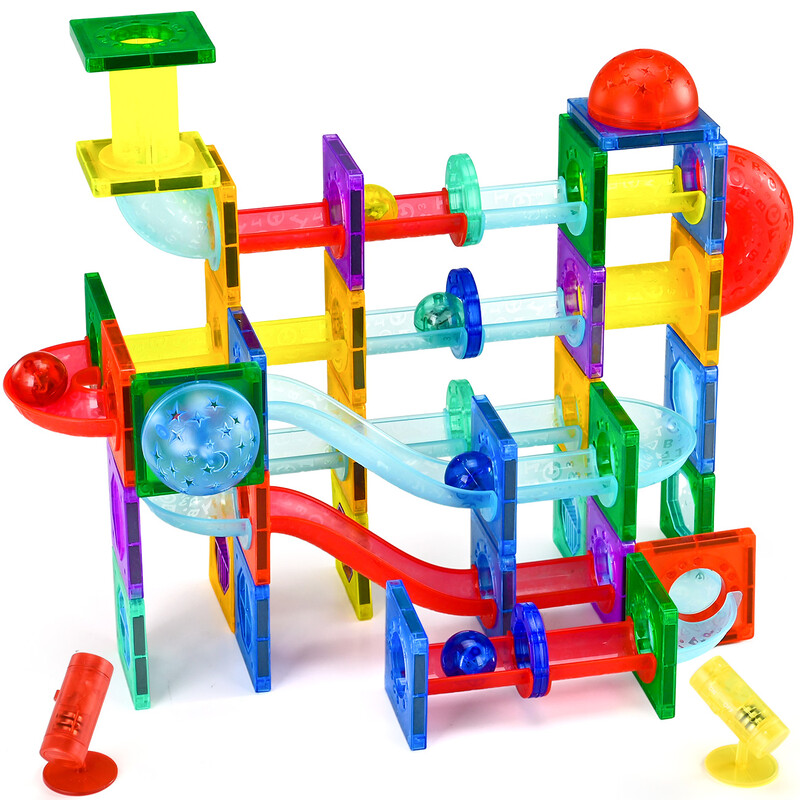 3D Transparent Magnetic Tiles Set, 110-Piece Light-Up Marble Run, STEM Educational Bu
