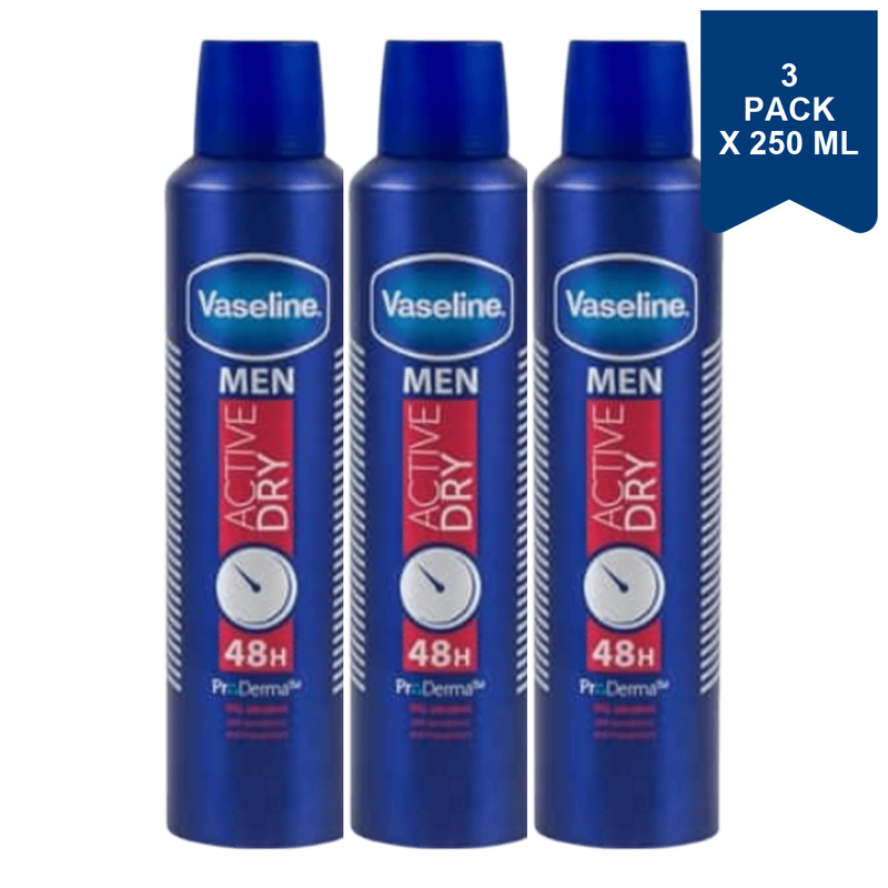 Vaseline Deo Men Active Dry 250 ml (3-Pack)