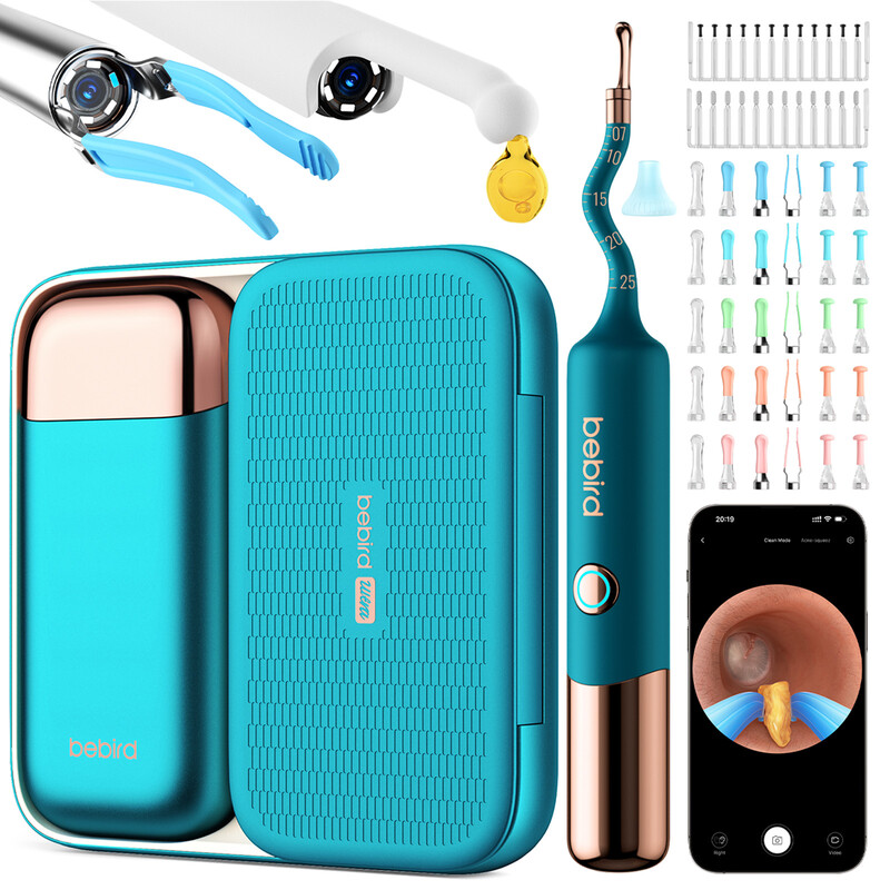 Verbex 3Ultra Peacock Blue All-Function Ear Spoon Video Ear Spoon Ear Picking Artifact Inner Ear Smart HD Endoscope WiFi Camera Otoscope LED Fill Light Compatible with iPhone, iPad and Android Smartphones