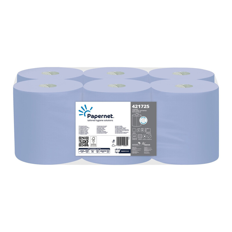 Papernet 2 Ply Centrefeed Roll - 150m Blue, Embossed 6x1 16.5 High, 18 GSM