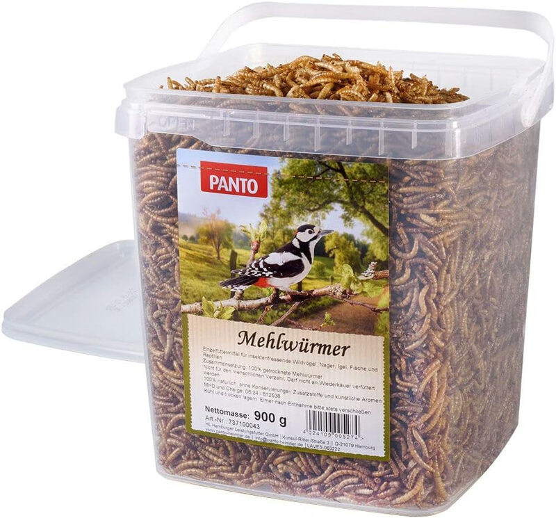 PANTO Mehlwürmer - 900g Protein Wildvogelfutter, Getrocknete Mehlwürmer für Wildvögel, Nagetiere, Igel, Geflügel