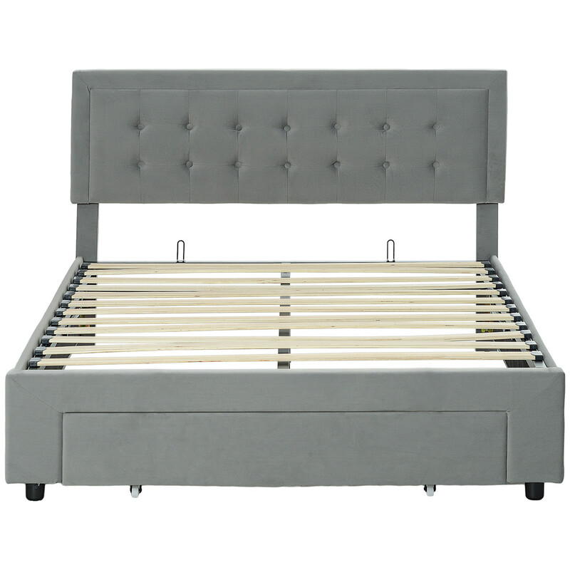Homcom Ottoman Bed Frame with Storage Drawer Tufted Velvet Double