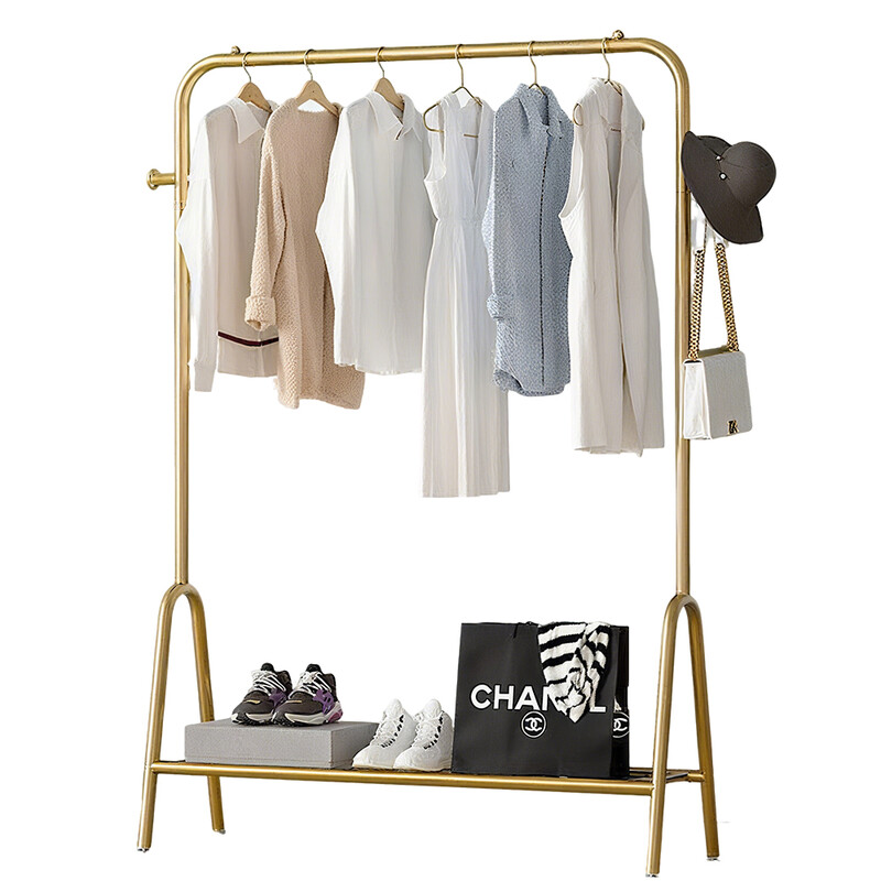 Leli Stand-Kleiderständer, einpolig, mit Schlafzimmer- und Balkonregal, luxuriöses Gold, 100 cm