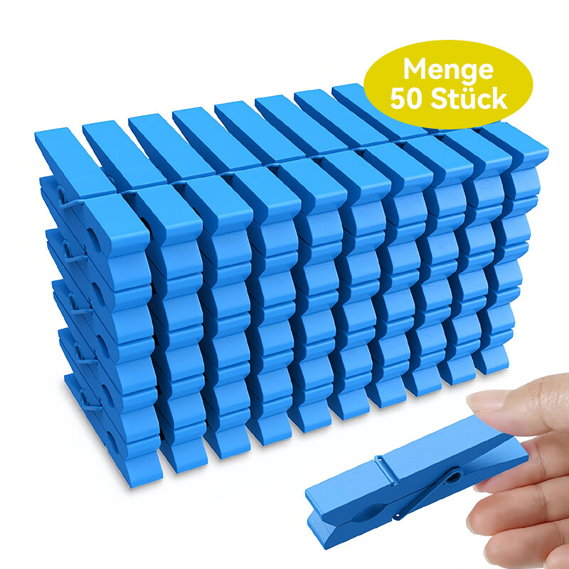 Wooden Clothespins / Photo Clips, 50-Pack, Drying Clips, Windproof, Sky Blue,