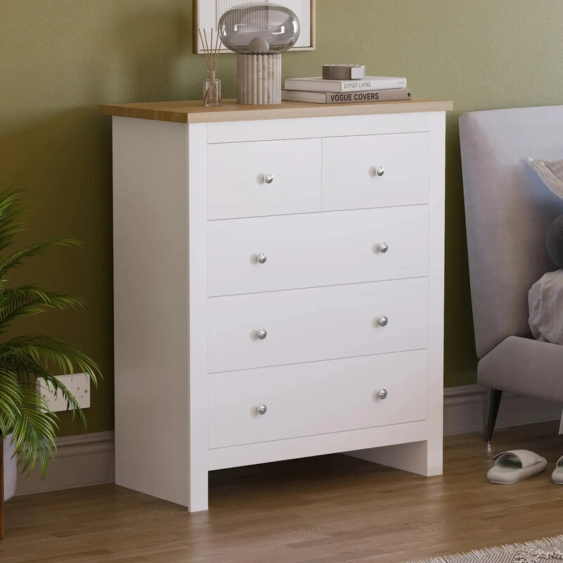 Vida Designs Drawer Chest Arlington 5 Drawers White/Oak Effect