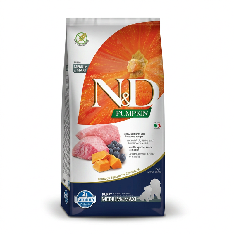 Farmina N&D Kürbis Lamm Hundefutter für Welpen Mittel-/Großrassen 12 kg