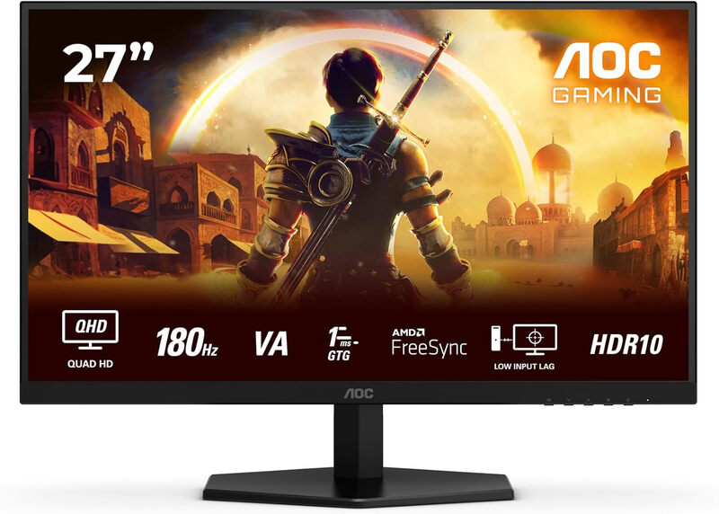 AOC Gaming Q27G42XNE - 27 inch Quad HD-monitor, 180 Hz, 1 ms, FreeSync Premium, HDR10 (2560x1440, 2x HDMI 2.0, 1x DisplayPort 1.4)