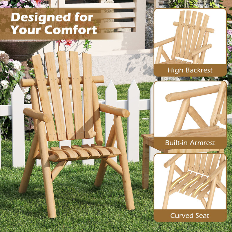 Costway 2-Person Fire Pit Lounge Chair with Slatted Backrest Built-in Armrest and Curved Seat-Natural