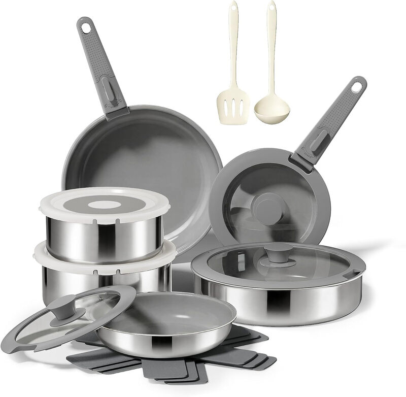 Naturepan PS-403 Keramik Bratpfannen-Set 16-teilig Grau