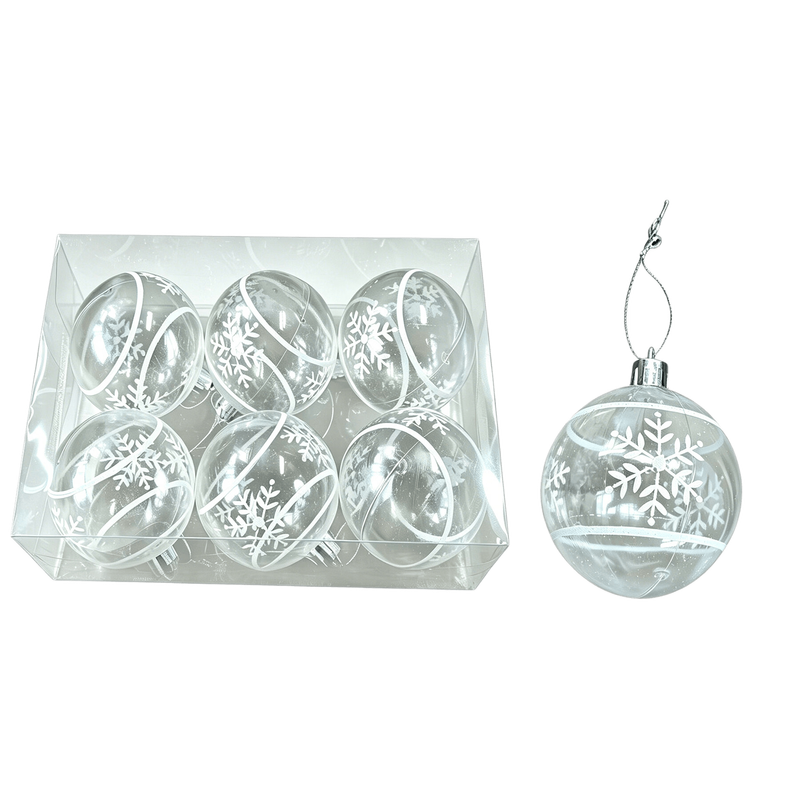 Ju7cer 6pcs Christmas Tree Decoration Balls, 6cm Shatterproof Plastic Christmas Balls, Snow Patterned Christmas Balls, Suitable for Indoor and Outdoor Christmas J Holiday Party Decoration