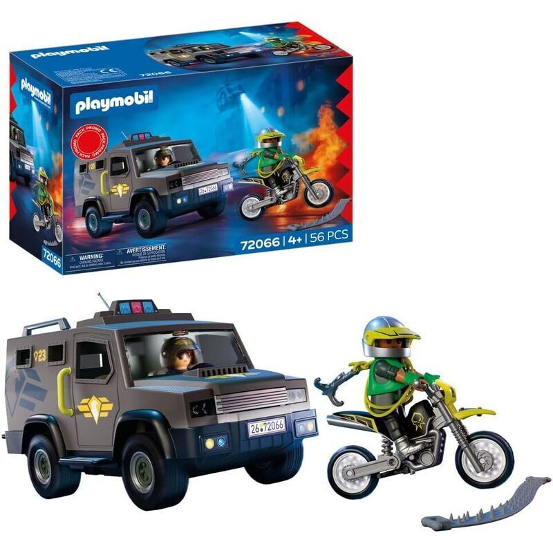 PLAYMOBIL City Action SWAT-Fahrzeug mit Polizist, Verbrecher-Motorrad und Stacheldraht, Kinderspielzeug ab 4 Jahren