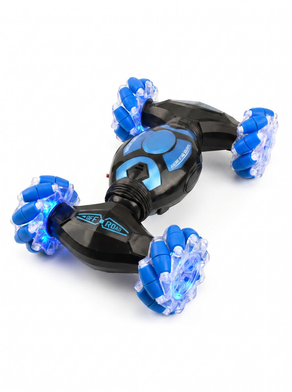 4WD gebarenhorloge RC stuntauto, 2,4 G dubbele bediening, all-terrain off-road voertuig, 360° flip drift klimmer met LED-verlichting & muziek, cadeau voor kinderen, één stuk in blauw