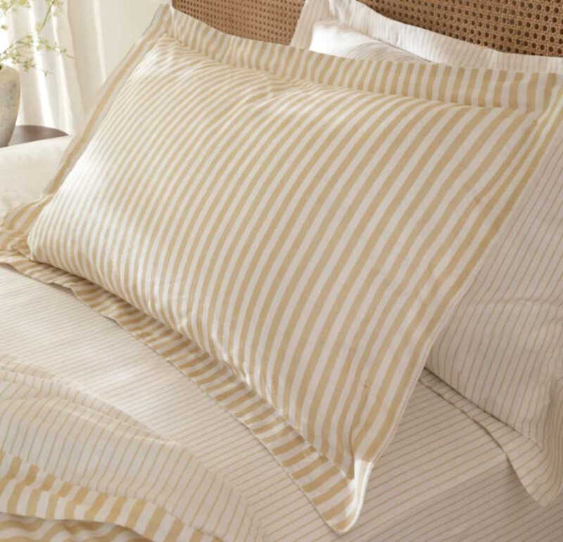 Pillowcase Pair Hebden Stripe Reversible 100% Cotton Honey Yellow