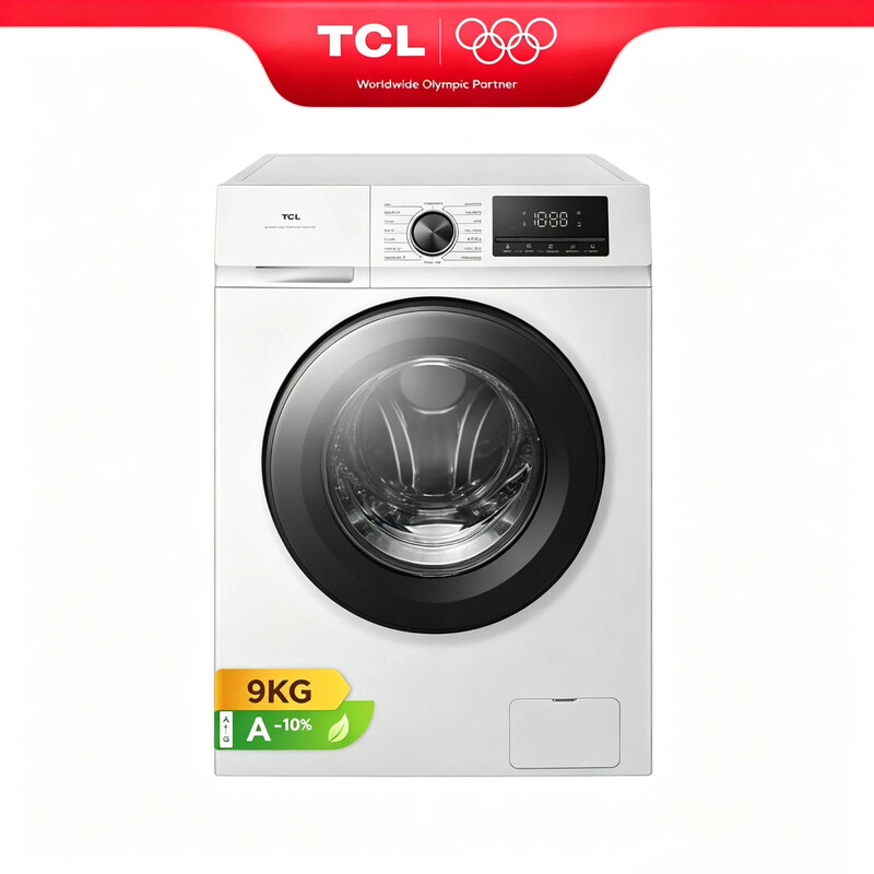 TCL Waschmaschine, 9 kg, Energieeffizienzklasse A-10 % mit BLDC-Motor, Dampfwaschgang, Schnellwaschgang 15 Min., Kindersicherung, Wabenkessel [Energieklasse A] FF0109WA2AMDE