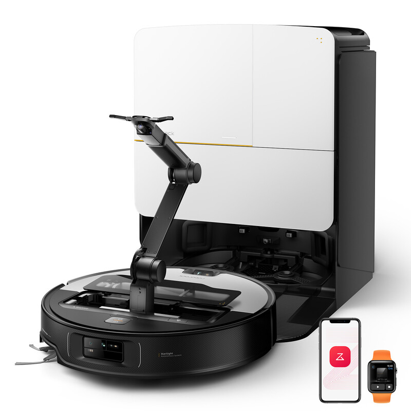 Roborock Saros Z70 Saugroboter mit Wischfunktion, OmniGrip-Arm, KI-gestützt, 22.000 Pa Saugkraft, 7,98 cm ultradünn, FlexiArm-Riser, AdaptiLift-Chassis, Heißwasser-Wischmopp-Reinigung und -Trocknung (Silber)