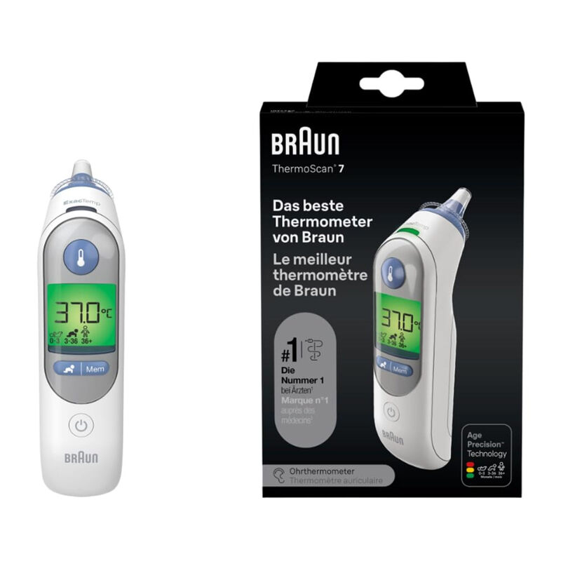 BRAUN ThermoScan 7 IRT6520 Ohrthermometer – Age Precision Technologie, Farblich gekennzeichnete Fieberanzeige, Infrarot, Weiß
