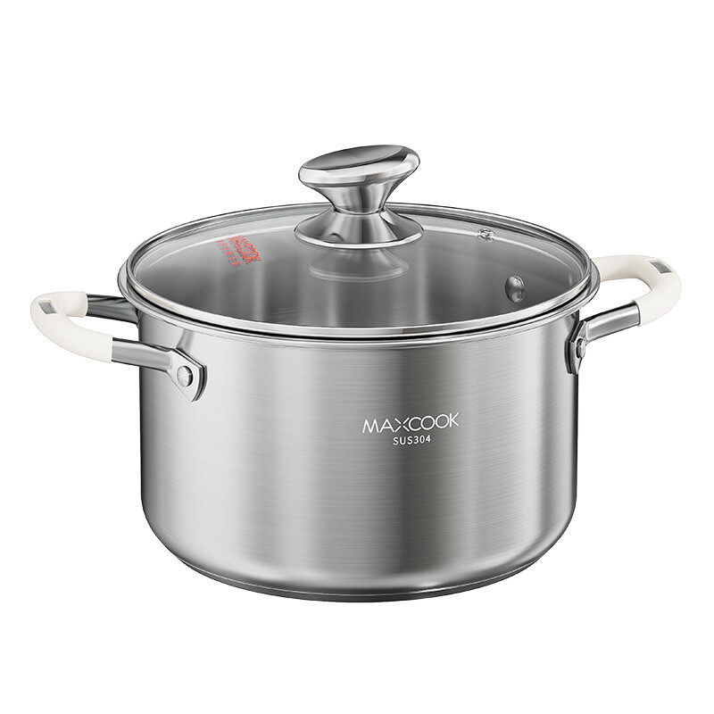 3.2L 304 Stainless Steel Stock Pot (20cm) With Glass Lid and Silicone Handles, Soup P
