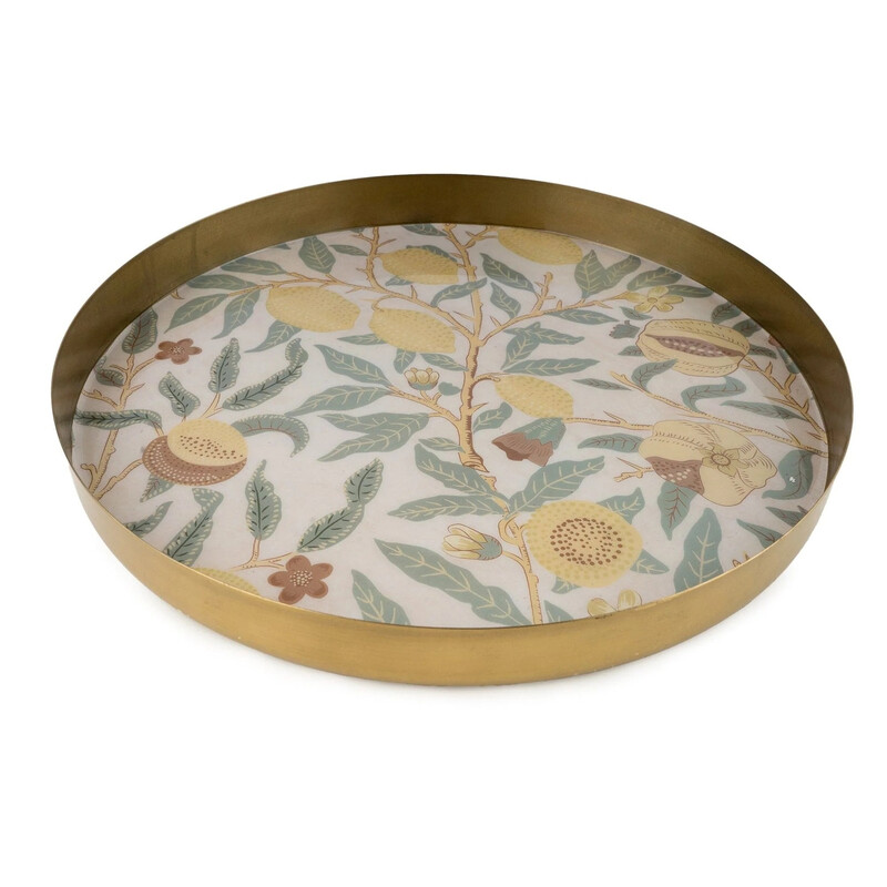 Decorative Tray Vintage Fruits Metal Gold Round D:32cm