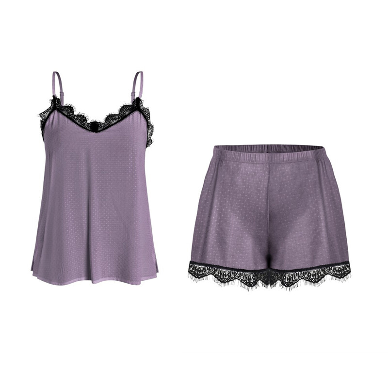 lace v-neck lavender camisole and shorts set XL