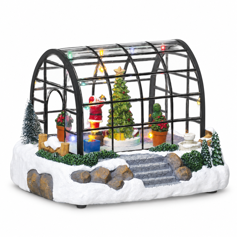 Feeric village de noël serre du père noël - scène animée avec 7 led