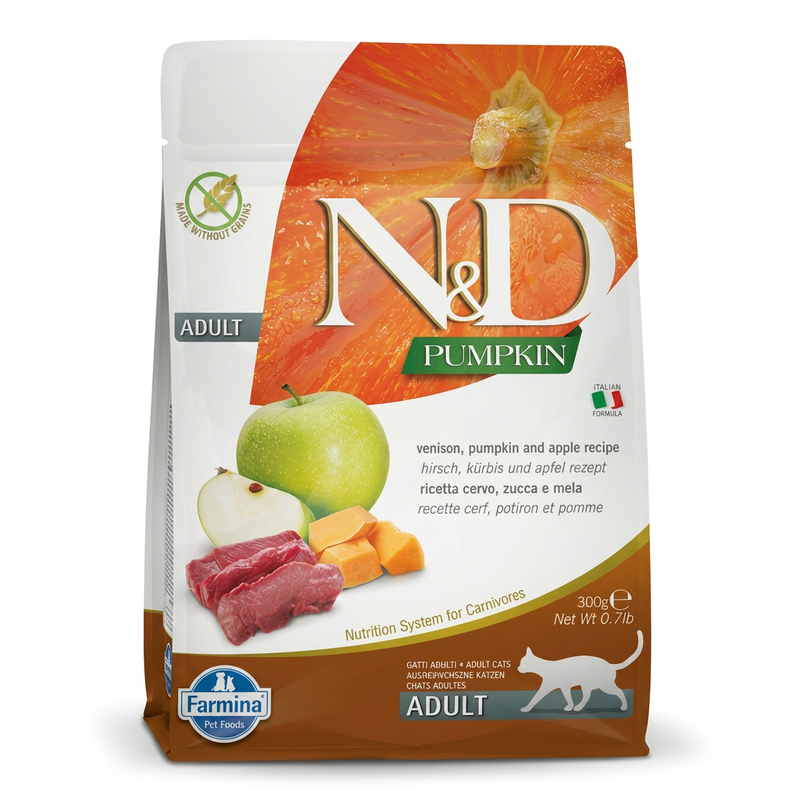 Farmina N&D Pumpkin Katzenfutter Wild 300 g - Getreidefreies Alleinfuttermittel für erwachsene Katzen mit Hirsch