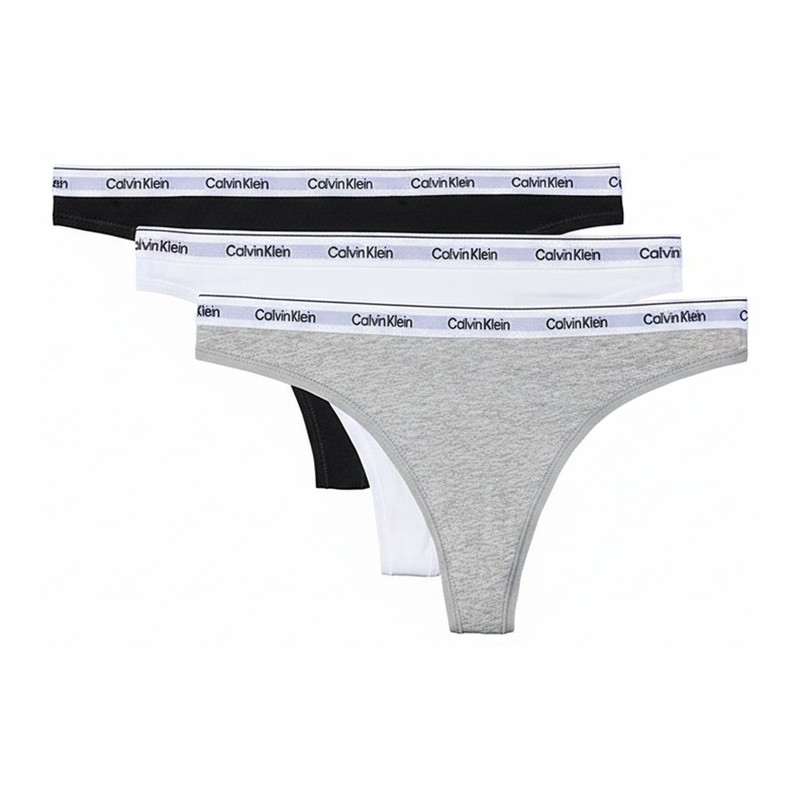 Calvin Klein Unterwäsche String 3er-Pack Icon Logo Schwarz / Weiß / Grau meliert Damen 3XL