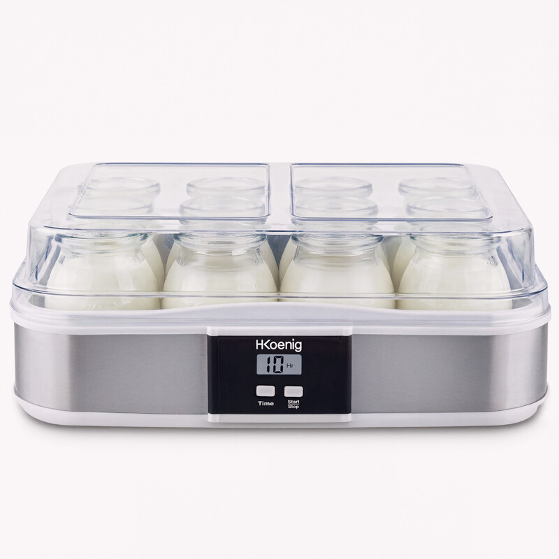 Yaourtière HKoenig ELY120 – 12 Pots en Verre, 21,5 W, Programmable 15 h, Écran LCD, Corps Inox - vue 3