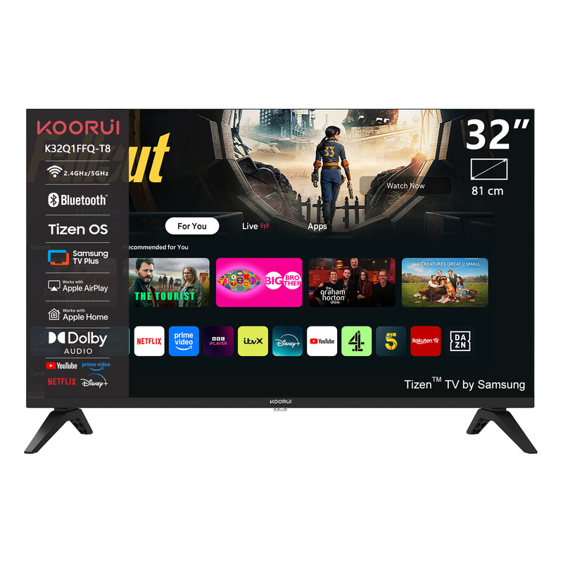 KOORUI K32Q1FFQ-T8, 32 Zoll, Full HD QLED, TIZEN TV, Kompakte Größe mit farbenfrohem Bildschirm, Dynamischer Sound mit Dolby Audio, Hochwertiges Metall-Finish