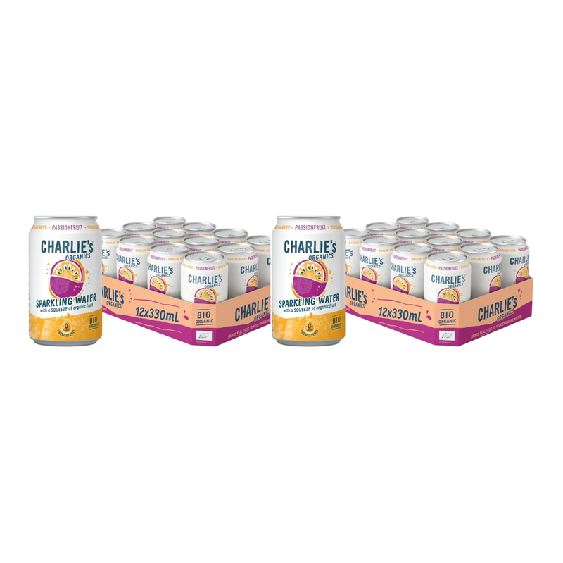 Charlie's Organics Bruiswater Passievrucht - 12 x 330 ml x2