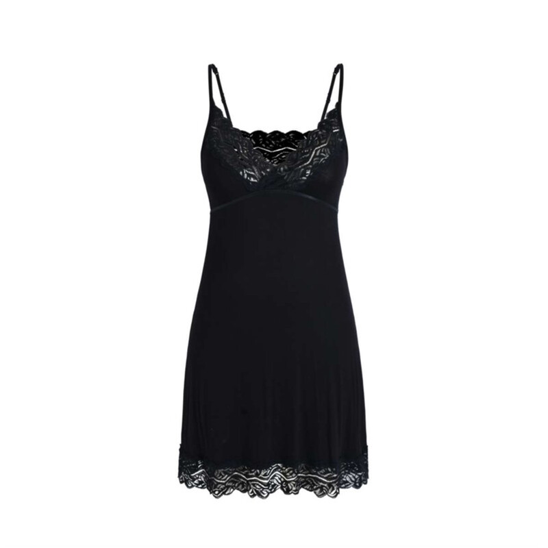 wide lace v-neck black suspender dress L