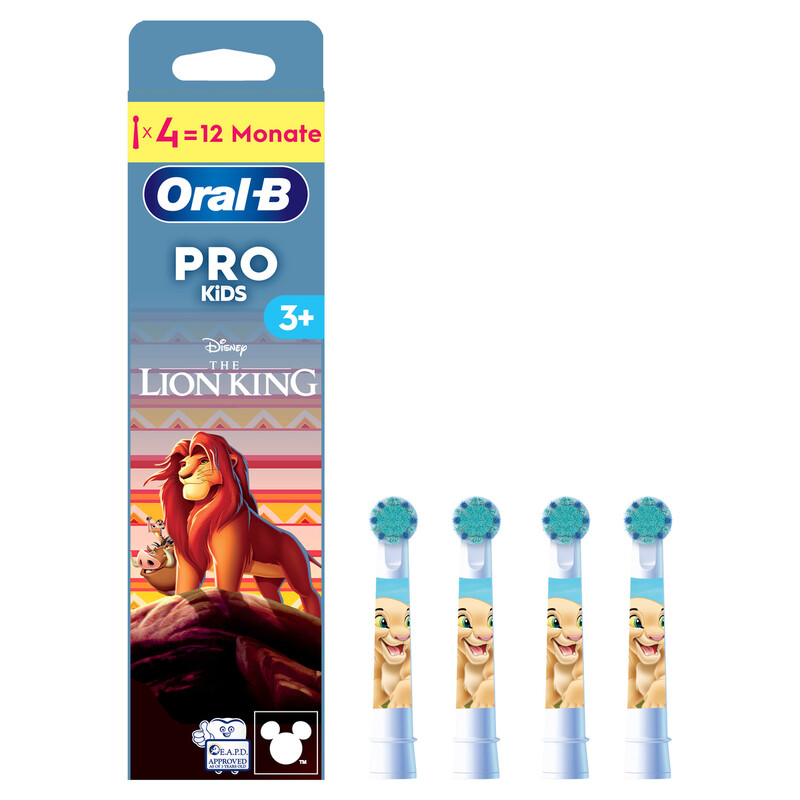 Oral-B Pro Kids 3+ Der König Der Löwen Ersatz-Aufsteckbürsten, Extra-Weiche Borsten, Kleiner Runder Bürstenkopf, Einzeln Verpackt, Kompatibel Mit Elektrischen Zahnbürsten Von Kids, 4Er-Pack