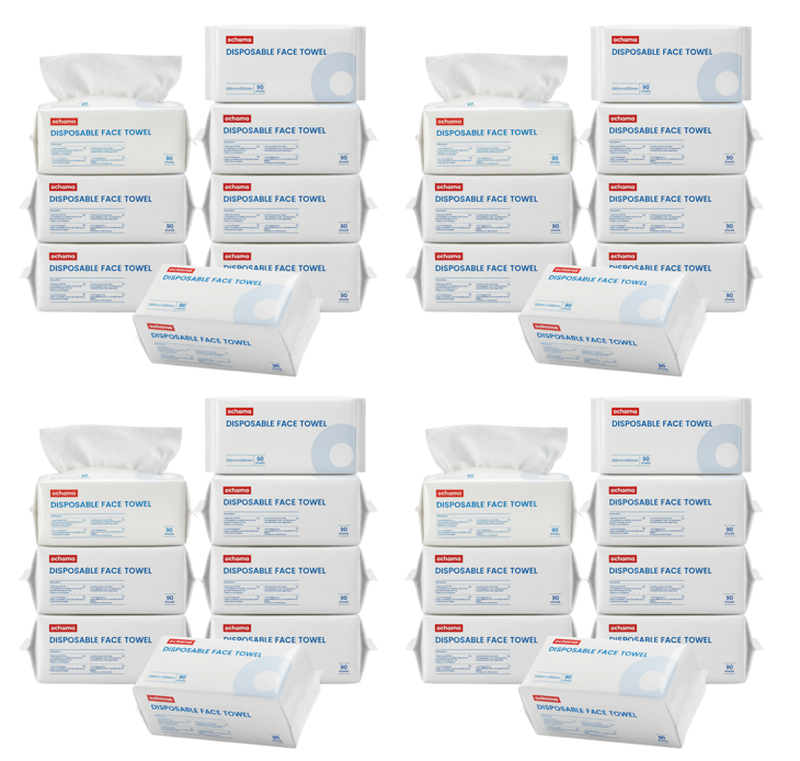 Ochama wegwerpgesichtshanddoek, 2880 vellen (90 vellen x 32 pakken), pareltextuur zachte katoenen handdoek, nat & droog dubbel gebruik gezichtsdoek, extra grote capaciteit familie voorraadpak