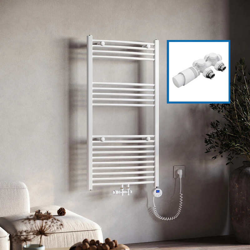 SONNI Badheizkörper Elektrisch Weiß Handtuchtrockner Mittelanschluss Handtuchwärmer für Bad Heizung ohne/mit Mutiblock, 115cm×60cm