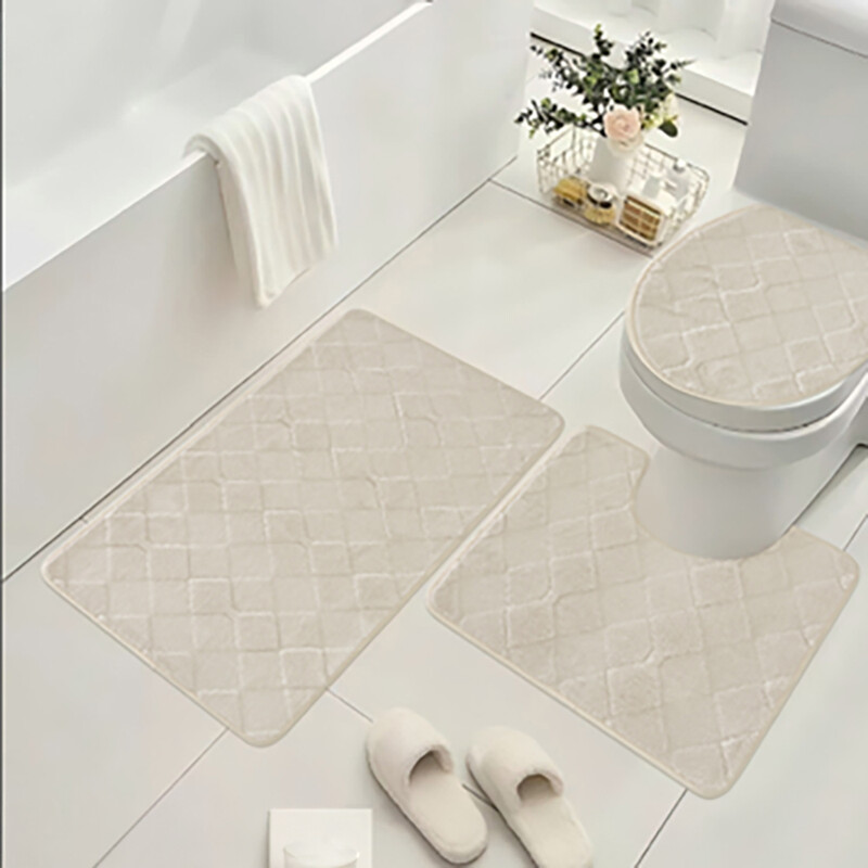 3 pcs Bathroom Rug Set Includes Bath Rug, Contour Mat and Toilet Lid Cover, Machine W