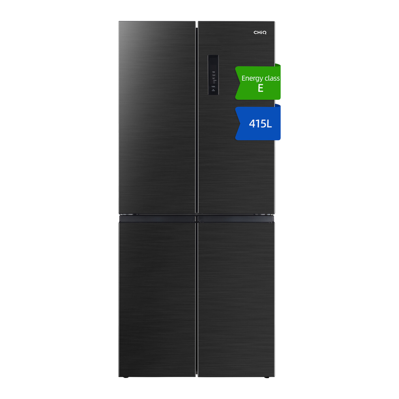 CHiQ JKR415WGE 415L 80cm Wide French Door No Frost American Fridge Freezer, Black Stainless Steel, E Rated