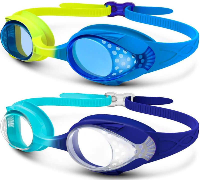 Kids Swim Goggles 2 Pack - Quick Adjustable Strap Swimming Goggles for Kids, Yellow&B