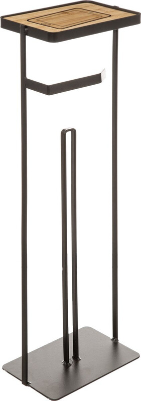 5five Houten toiletrolhouder met bamboe plank - 59 cm, zwart