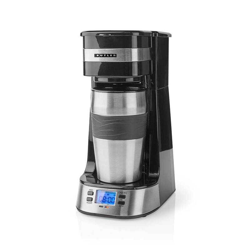 Butler Single-Serve Koffiezetapparaat | 0,4 l | 750 W | Timerfunctie | Geïsoleerde reisbeker | Automatische uitschakeling | LCD-scherm | Zwart