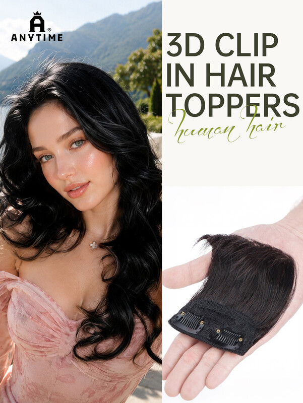 ANYTIME 100% menselijk haar clip-in haartopper voor vrouwen, 4 inch natuurlijk zwart onzichtbare volume haarstuk, dunne lichtgewicht clip-on haarextensions voor dunner wordend haar en een hoge hoofdhoofd