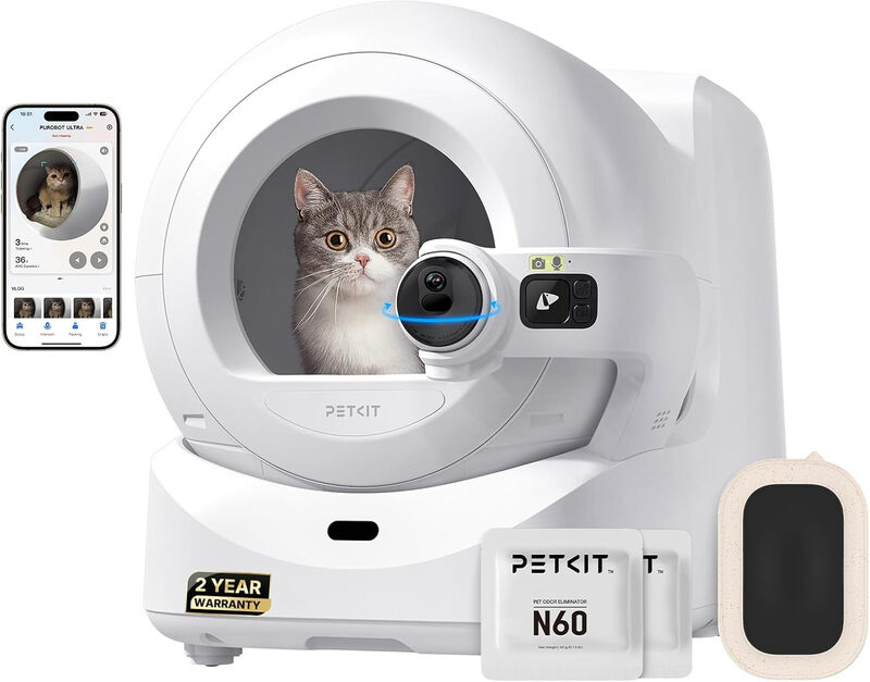 PETKIT Purobot Ultra Self-Cleaning Cat Litter Tray Cat Litter Box With Camera, Extra-Large Capacity with 10L Waste Bin