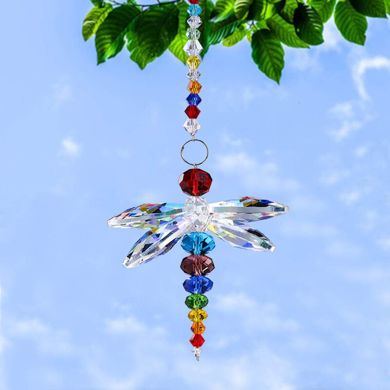 JU7CER Pendentif Libellule en Cristal Suspendu - Prismatique Capteur de Lumière, Décoration de Fenêtre, Créateur d’Arcs-en-Ciel en Verre Suspendu, Idéal pour Sapins de Noël, Lustres, Mariages, Bureaux, Chambres et Décoration Intérieure, Incontournable de Noël