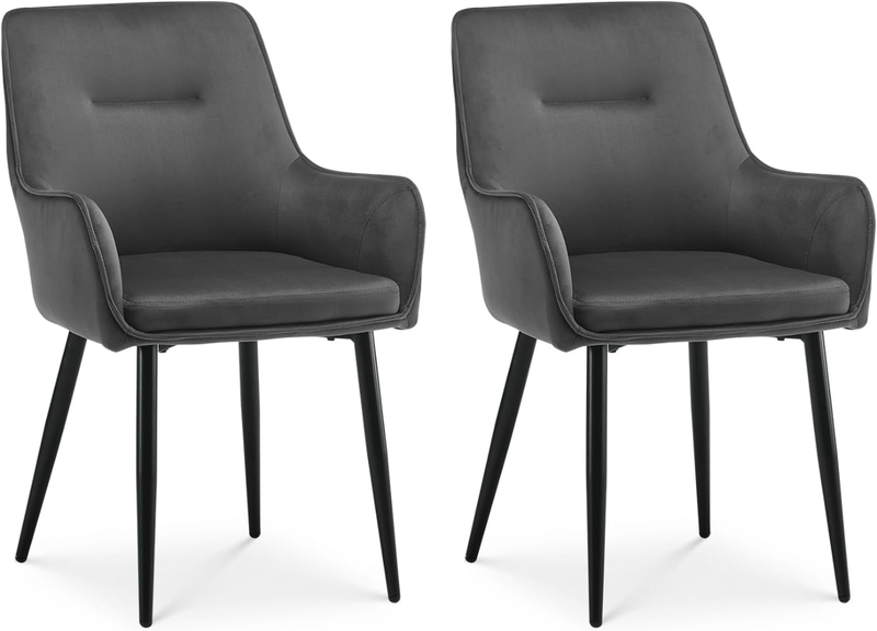 CLIPOP Dining Chairs Set of 2 Velvet Armchairs Kitchen Chairs with Backrest and Metal Legs Occasional Padded Leisure Accent Chairs for Dining Living Room 0430 velvet grey 43.5*51.5*87.5cm