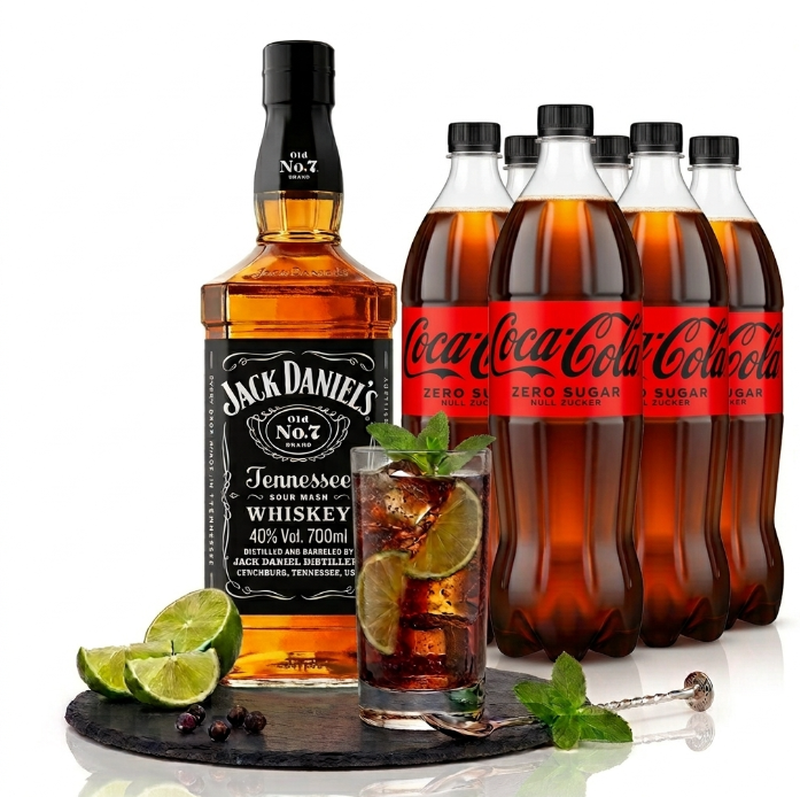 Vorteilspack Jack Daniel's Old No.7 Tennessee Whiskey 0,7 L + Coca-Cola Zero Zucker 6 x 1,25 L