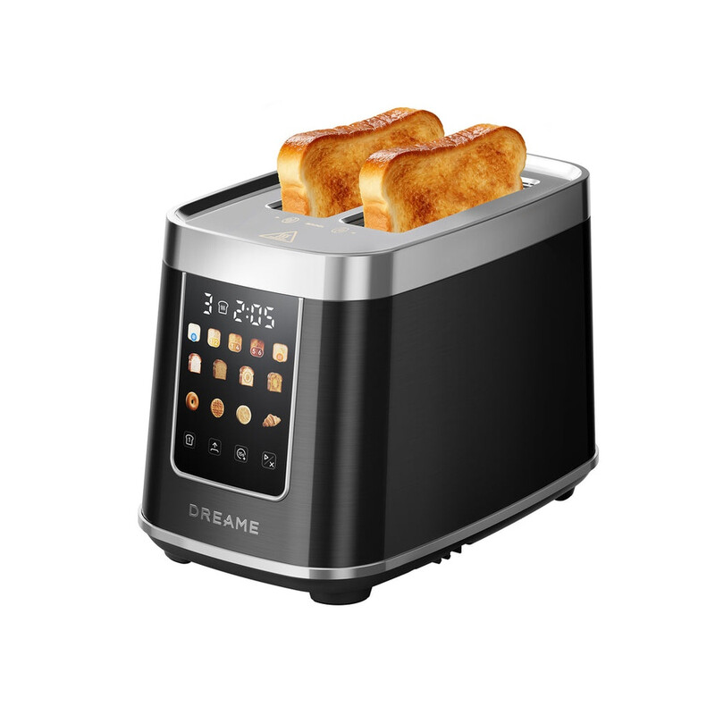 Dreame ToastControl Smart Toaster, Schwarz, 5,3 Zoll IMD-Touchscreen/8 Brotprogramme/6 Bräunungsstufen/1200 W/motorisiertes Auto-Lift/Quick-Check-Funktion/38 mm breite Schlitze/Auftauen/Auftösten/15 Sekunden Nachlauf/Brotkrustenwärmer/Erinnerungsfunktion/
