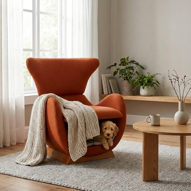 URBAN MEUBLE Designer Loungesessel Walhares-Optik, Ziegelrotes Gewebe, 66x69x76 cm, Menschen- & Haustier-Sofa, Mensch- & Katzensofa, …