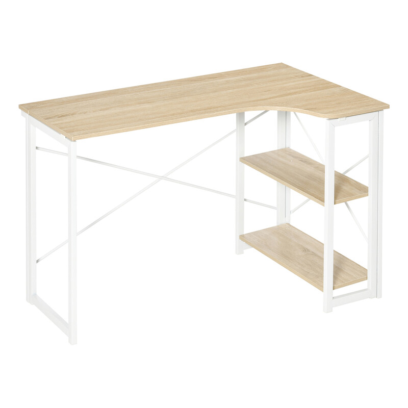 Homcom Desk Low Shelves Oak Effect/White